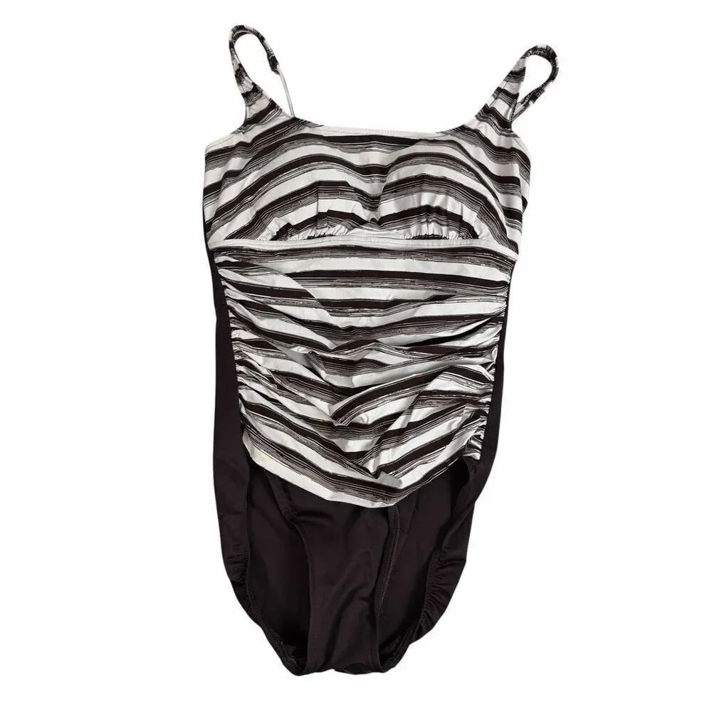 Miraclesuit Size 10 Brown White One Piece Swimsuit